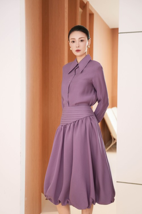 Sixdo Purple Organza Flared Skirt